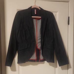 Tommy Hilfiger Classic Fitted Dark Blue Denim Blazer with Button Sleeves Size M